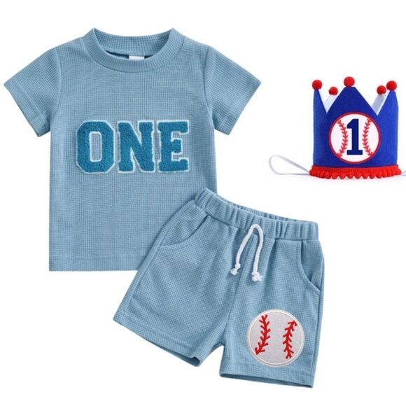 Baseball First Birthday Baseball Outfit Clothes Shirt Shorts Baseball Clothes - Picture 2 of 3